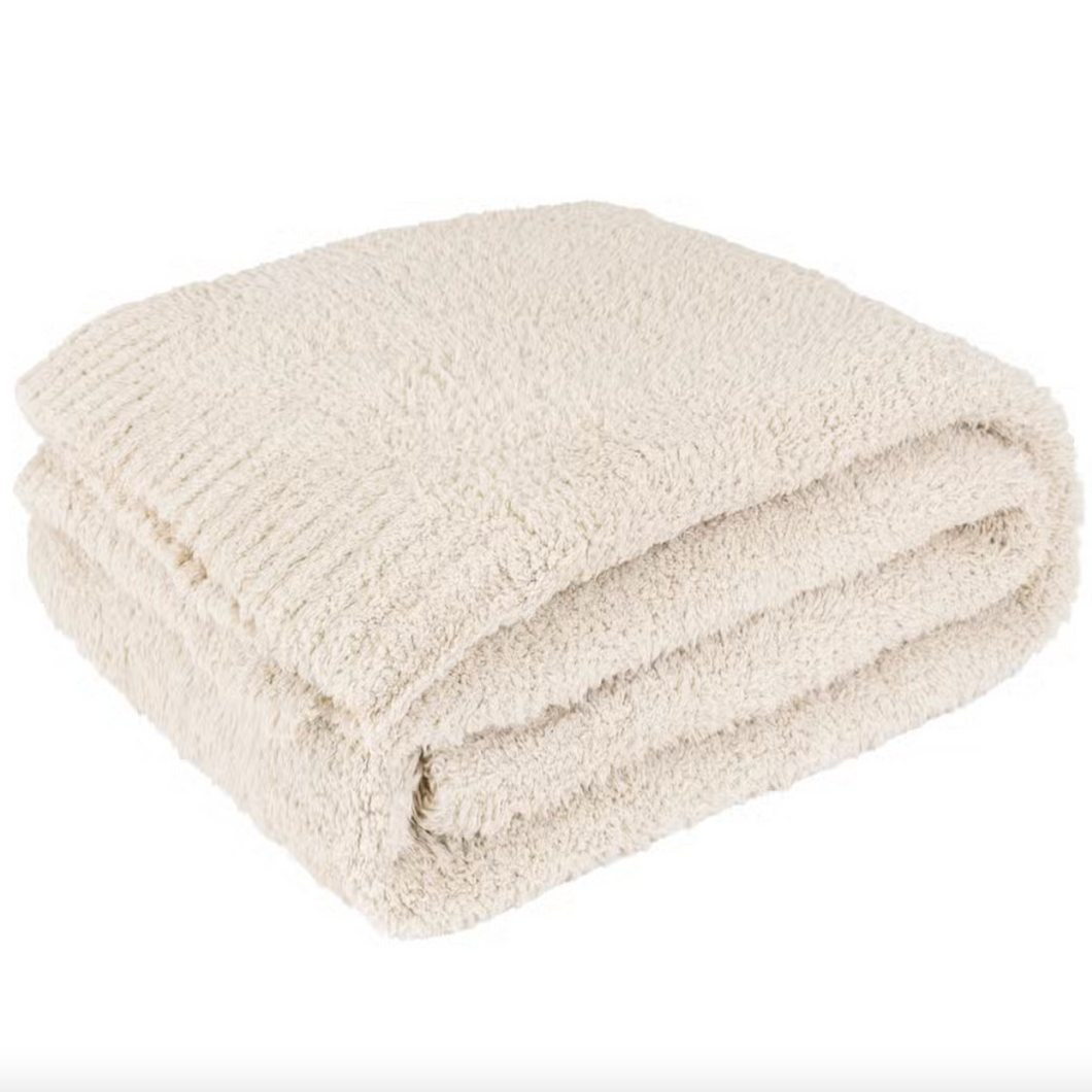 Cream Fluffy Knit Blanket